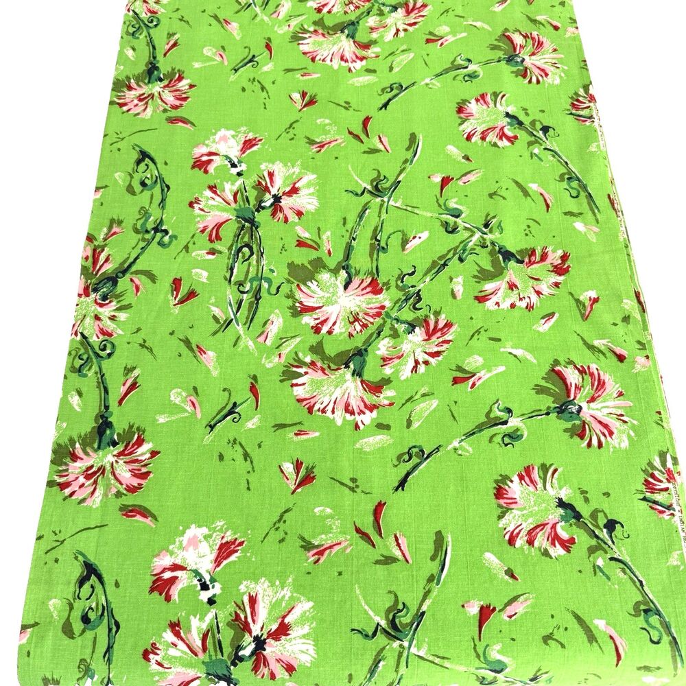 Vintage Fabric Cotton Retro 1960's Chartreuse Red Pink Indian Head Inc. 4+ yards